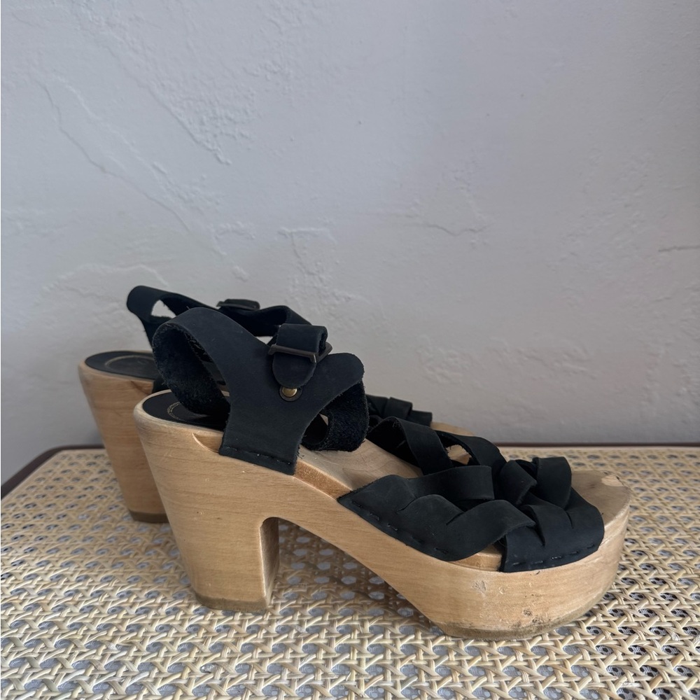 No. 6 Strappy Suede Platform Wood Heels